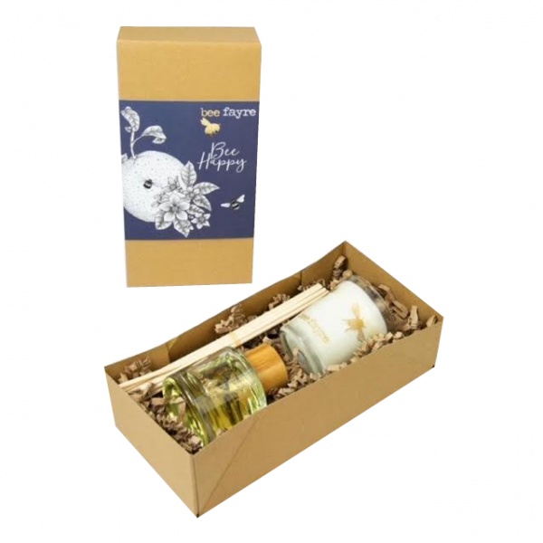 Bee Happy Orange & Neroli Scented Votive Candle Reed Diffuser Home Fragrance Gift Set Beefayre